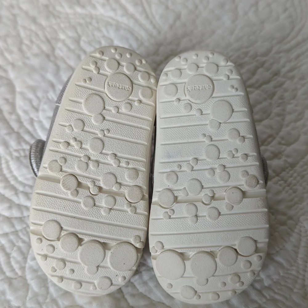Carter's Shimmering Silver Baby Shoes with Bow Size 3M